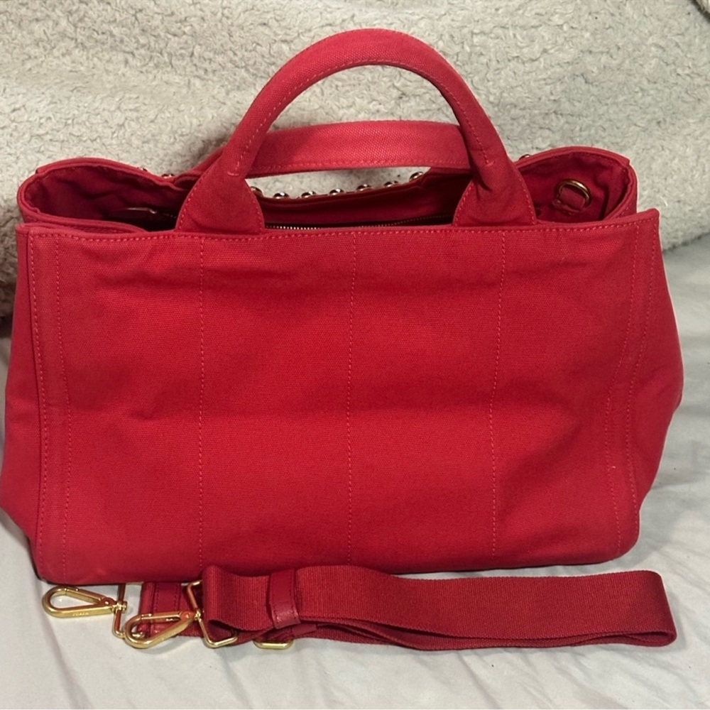 100% Auth. Prada Canapa Red Studded Bijoux Bag - Picture 3 of 14